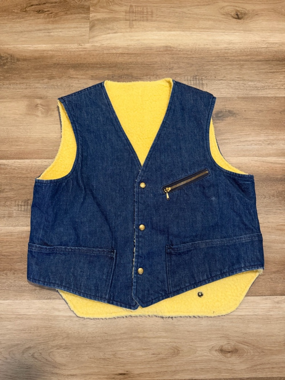 Vintage 60s Carter’s Shearling Denim Vest Reversible Mens Size Medium - Large